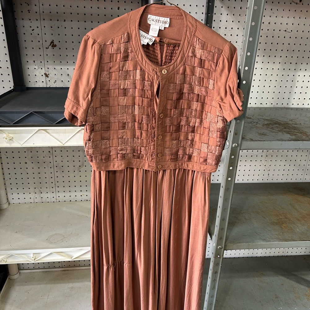 CW Studio Rust Woven-Panel Short Sleeve Maxi Dress
